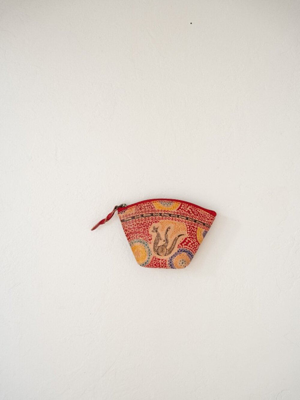 Kangaroo Print Coin Purse Red Multicolor Zip Pouch Australian Aboriginal Style
